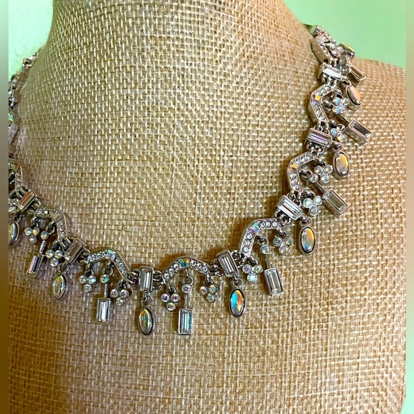 Silver Necklace with Stunning, Iridescent Aurora Borealis Crystal Accents - Picture 4 of 13